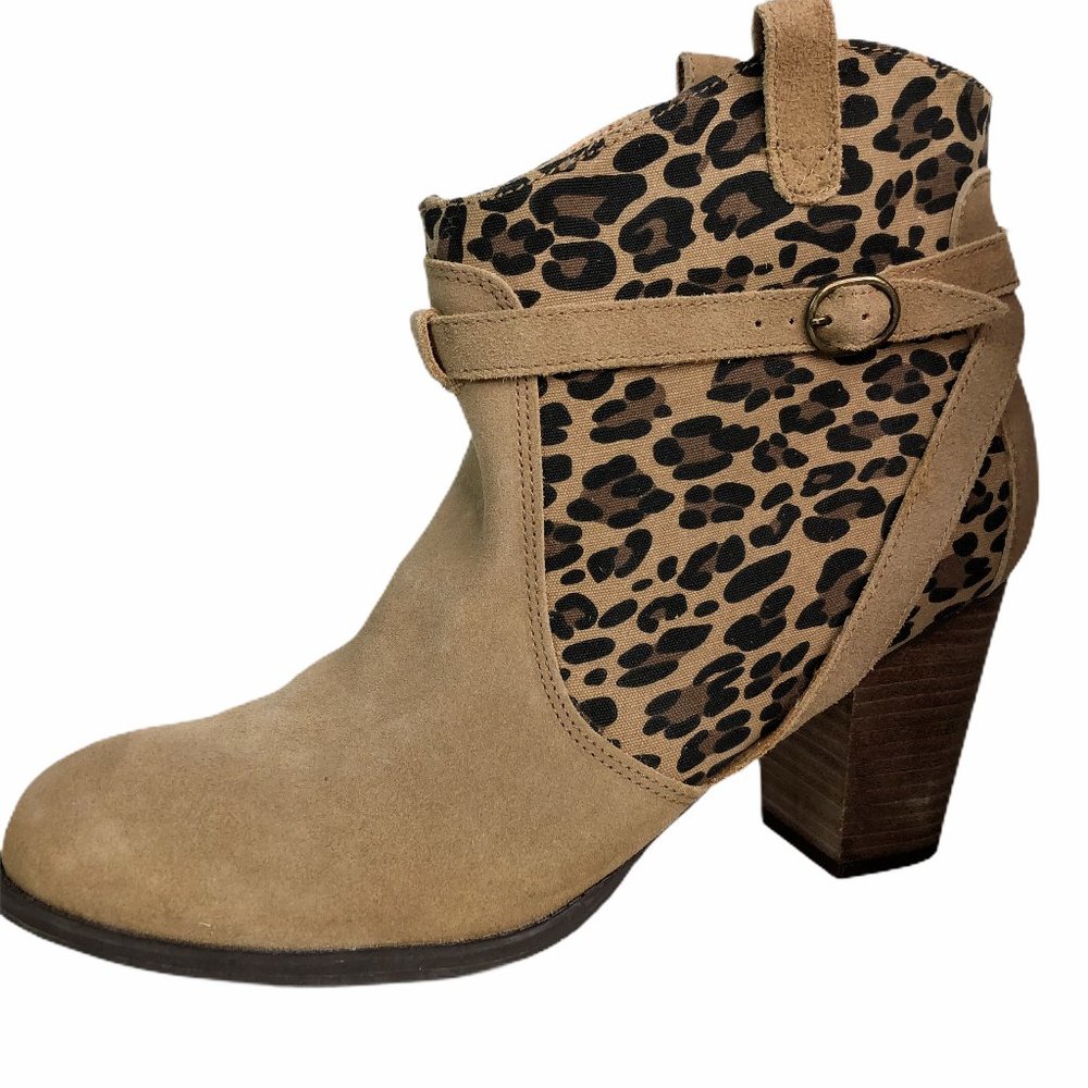 AEO Stacked Heel Tan & Leopard Print Booties Sz11 - Picture 3 of 9